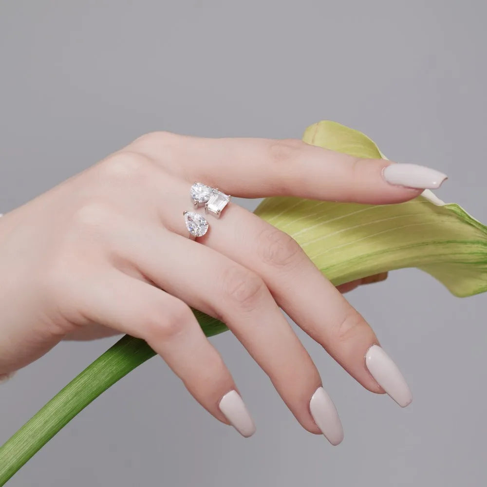 New Designer Elegance Fine Fashion Jewelry Rings Solid Sterling Silver Multiple Shape 1ct 5A Zirconia Open Adjustable Ring