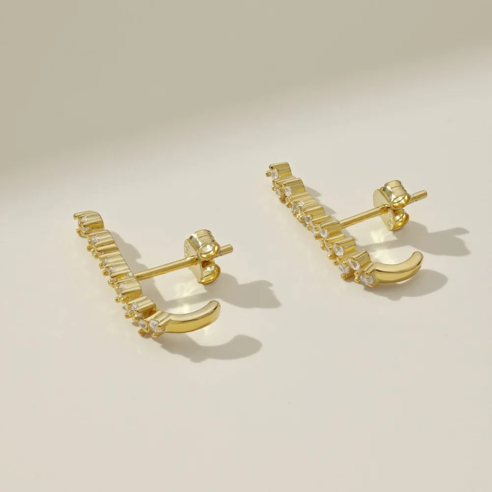 Wholesale Price 18K Gold Plated 925 Silver Bar Earring Iced Out Fine Jewelry Row Zircon Paved Long Stud Earrings Women