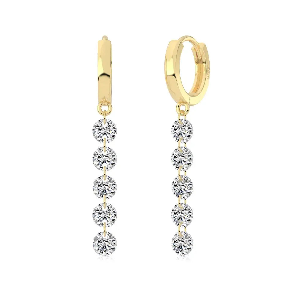 KAKODIY Long Round Zircon Pendant 14K Gold Plated Earrings 925 Sterling Silver Fine Jewelry Earrings