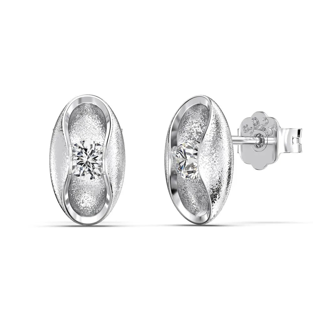 KAKODIY Unique Design 925 Sterling Silver Matte No Fading Oval Frosted Surface Round 5A Cubic Zirconia Stud Earrings - product image 1