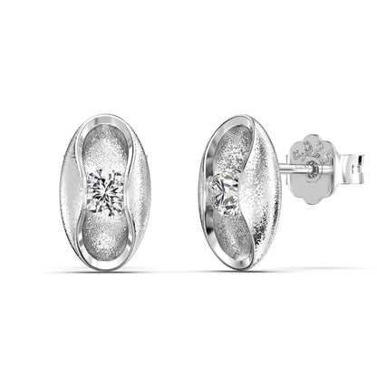 KAKODIY Unique Design 925 Sterling Silver Matte No Fading Oval Frosted Surface Round 5A Cubic Zirconia Stud Earrings - product image 1