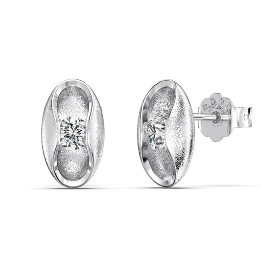 KAKODIY Unique Design 925 Sterling Silver Matte No Fading Oval Frosted Surface Round 5A Cubic Zirconia Stud Earrings - product image 1