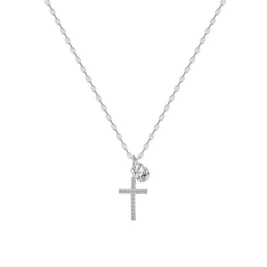 925 Silver Cross CZ Pendant Necklace DY191553 by KAKODIY