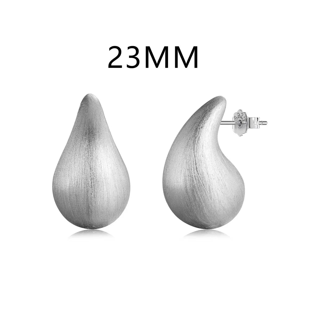 Fashion Statement Design  S925 Silver Waterdrop Shape Brushed Surface Multiple Size Stud Earrings for Women Accessories