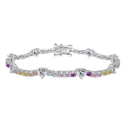Korean Trendy Multi Color S925 Silver Pink  Bracelet Bling Cz Cubic Zircon Pear Shape Bracelets for Women Jewelry