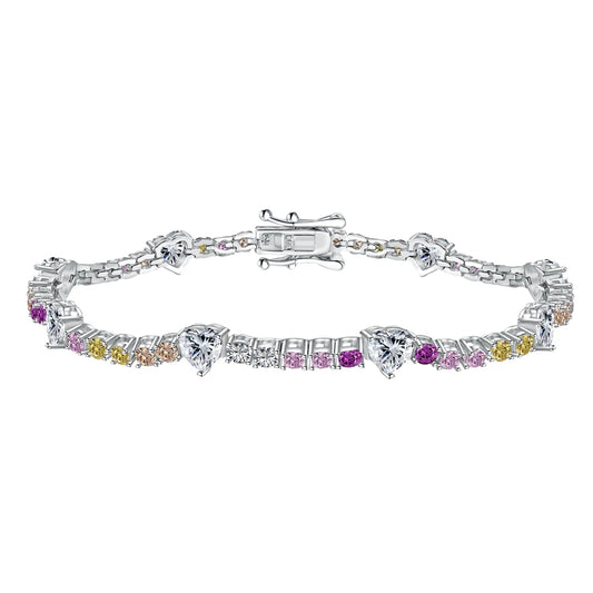 Korean Trendy Multi Color S925 Silver Pink  Bracelet Bling Cz Cubic Zircon Pear Shape Bracelets for Women Jewelry