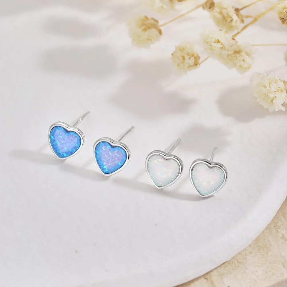 KAKODIY 925 Sterling Silver Blue Pink Square Zircon Jewelry Gift Custom Colored Heart Opal Earrings Women - product image 2