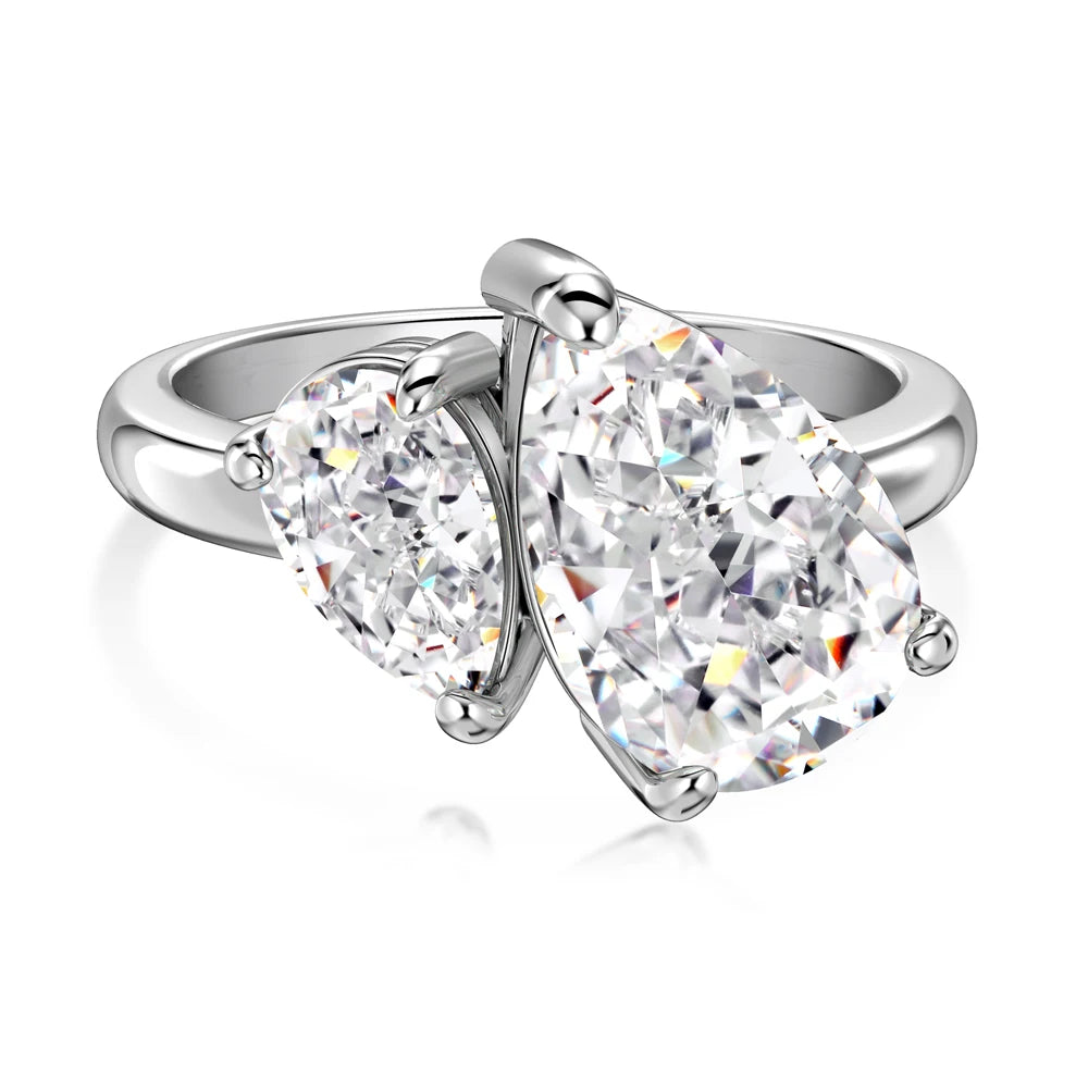 Classic Dainty Design 925 Sterling Silver Rhodium Plated Double Stone 8A Crushed Iced Out Cut Cubic Zirconia Jewelry Rings