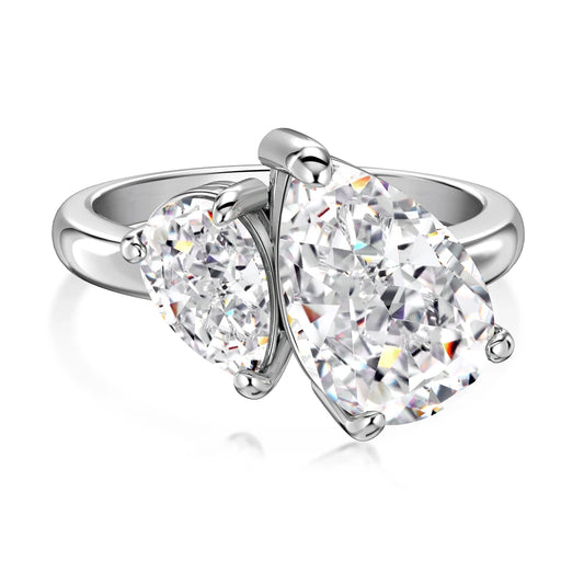 Classic Dainty Design 925 Sterling Silver Rhodium Plated Double Stone 8A Crushed Iced Out Cut Cubic Zirconia Jewelry Rings