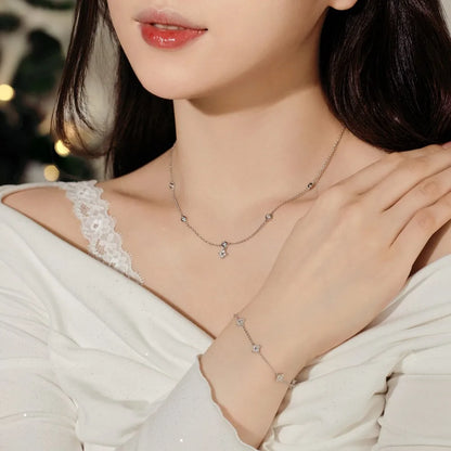 Elegance Christmas New Year Xmas Festival Gifts S925 Silver Link Chain Four Leaf Clover Lucky Pendant Necklace for Women