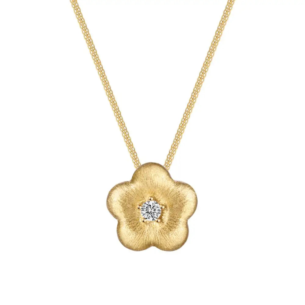925 Sterling Silver Flower 5A CZ Pendant Necklace by KAKODIY