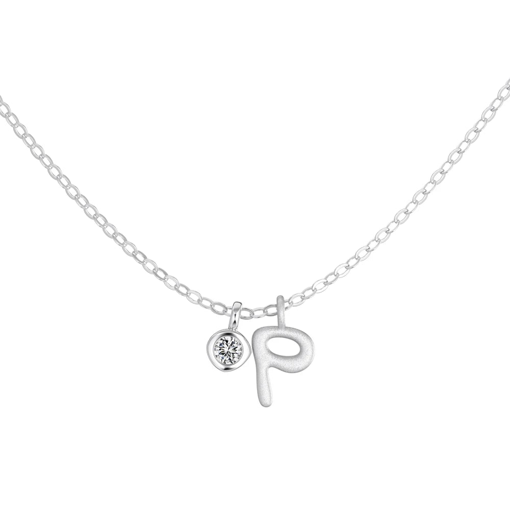 925 Sterling Silver P Initial 5A CZ Necklace product image 5