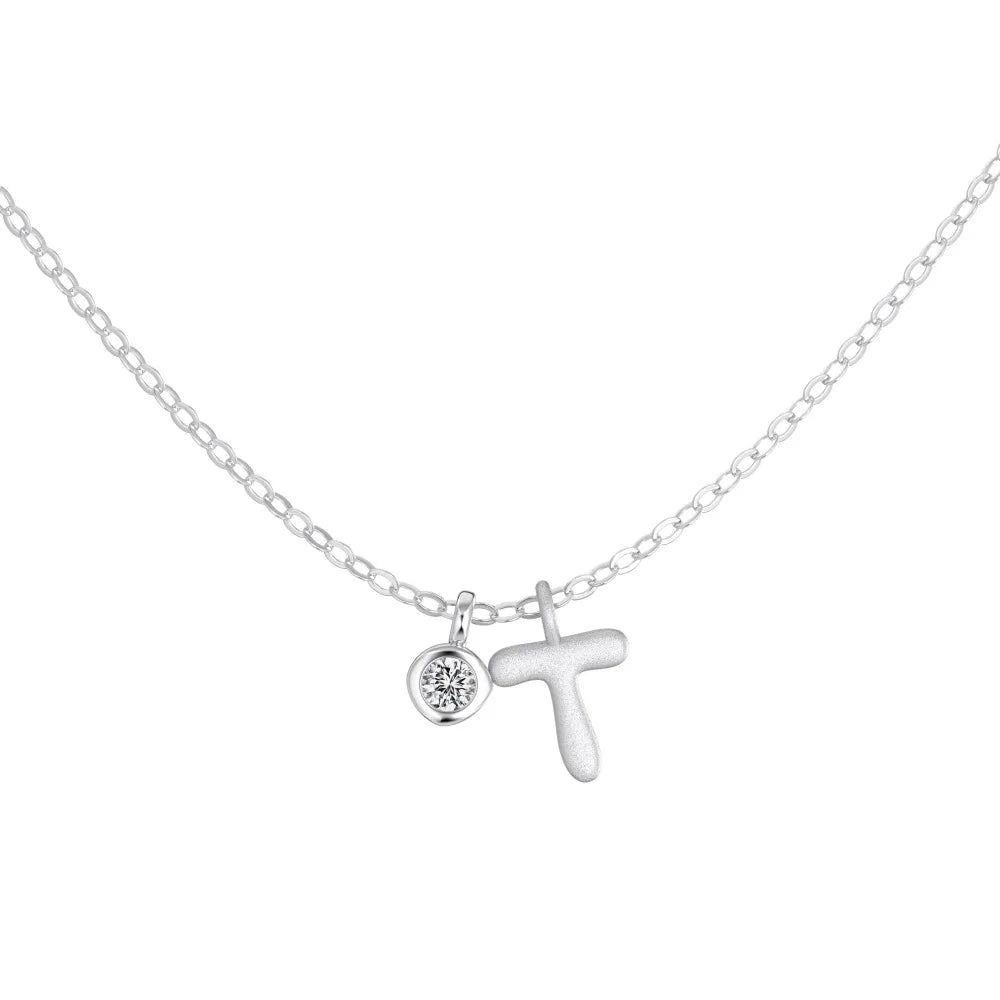925 Sterling Silver T Initial 5A CZ Necklace product image 5