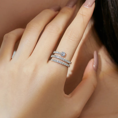 Dazzling 925 Sterling Silver Fine Jewelry Rhodium Plated Multiple Layer Sparil Moissanite 5A Cubic Zirconia Jewelry Rings