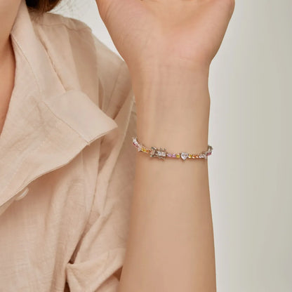 Korean Trendy Multi Color S925 Silver Pink  Bracelet Bling Cz Cubic Zircon Pear Shape Bracelets for Women Jewelry