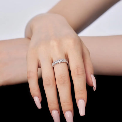 Classic Fine Jewelry S925 Silver Rhodium Plated Eternity Wedding Band Oval Shape 5A Cubic Zirconia Baguette Promise Rings