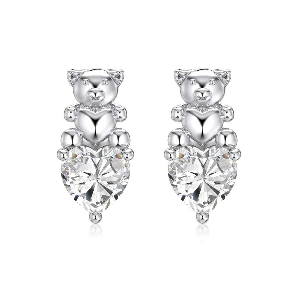KAKODIY Cute Design Mini Fine Jewelry Rhodium Plated Champagne Gold 925 Sterling Silver 5A Cubic Zirconia Bear Heart Stud Earrings Women - product image 1