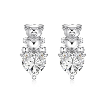 KAKODIY Cute Design Mini Fine Jewelry Rhodium Plated Champagne Gold 925 Sterling Silver 5A Cubic Zirconia Bear Heart Stud Earrings Women - product image 1