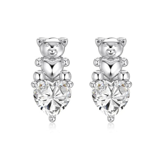 KAKODIY Cute Design Mini Fine Jewelry Rhodium Plated Champagne Gold 925 Sterling Silver 5A Cubic Zirconia Bear Heart Stud Earrings Women - product image 1