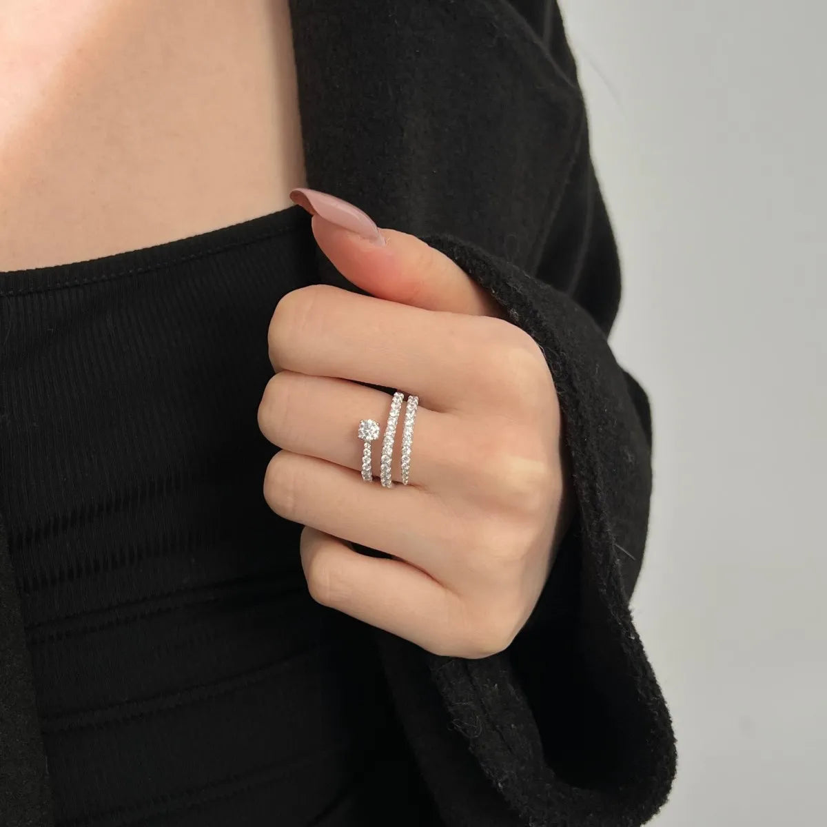 925 Silver Geometric CZ Engagement Ring DY120956 product image 2
