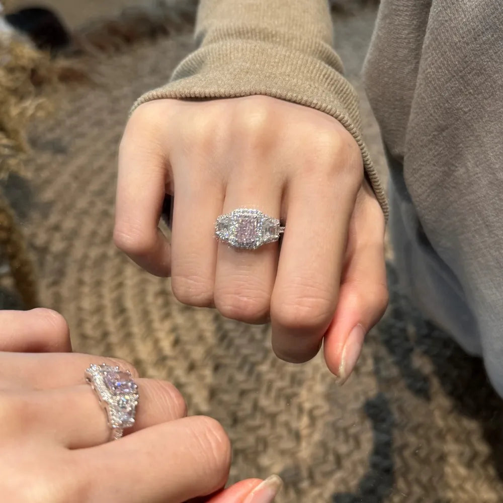 Custom Jewelry Manufacturer Rhodium Plated Sterling Silver 8A Iced Out Cut Zircon Stone Eternity Band Women Wedding Rings