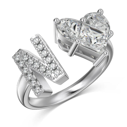 Sterling Silver 5A CZ Stackable Initial Rings Heart Capital N Letter Initial Rings for Women Teens Girls Letter Rings