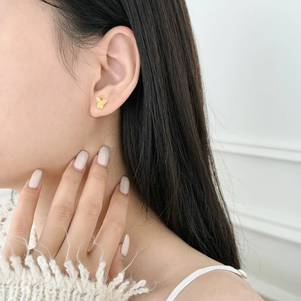 KAKODIY Unique Small 925 Sterling Silver Small Laser Textured Surface Butterfly Stud Earrings Women Daily Wear - product image 5