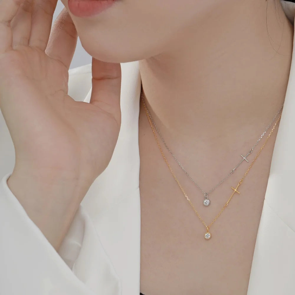 Charm Design Women Dress up Jewelry Accessories Rhodium 18K Gold Plated Link Chain Cross 5A Zirconia Pendant Necklaces