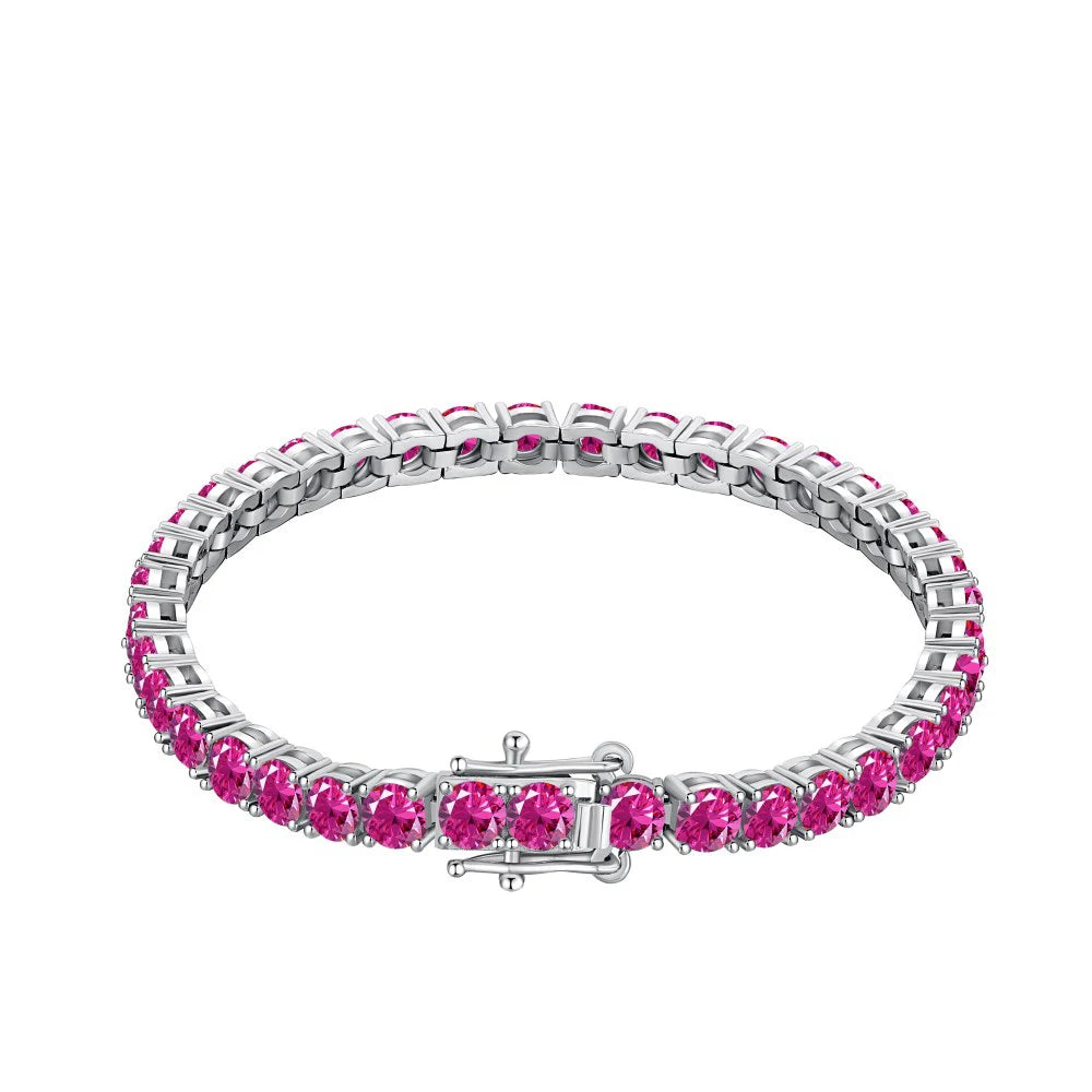 No Moq  Fine Jewelry S925 Sterling Silver Rhodium Plated  Round Cut 4mm 5A Cubic Zirconia Tennis Bracelets Bangles