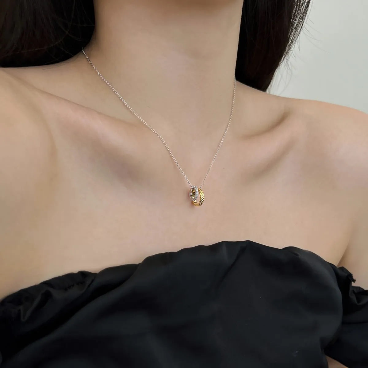 Fine Jewelry Simple Cz Zirconia Necklace Double Circle Pendant 18K  Gold Plated S925 Silver Eternity Necklaces for Women