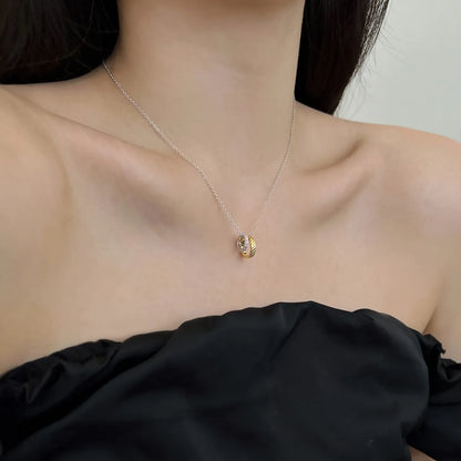 Fine Jewelry Simple Cz Zirconia Necklace Double Circle Pendant 18K  Gold Plated S925 Silver Eternity Necklaces for Women