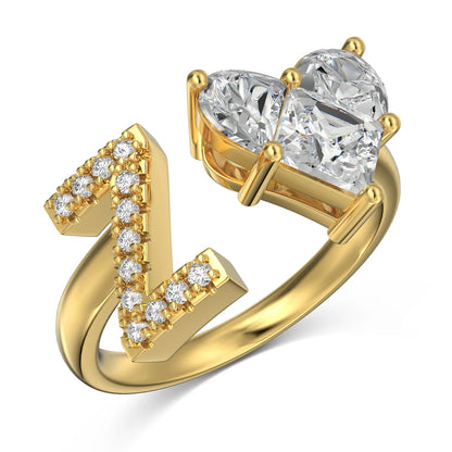 925 Sterling Silver Heart Initial Z Ring for Women A-Z 26 Letter Initial Rings Stackable Rings for Women Jewelry Gifts