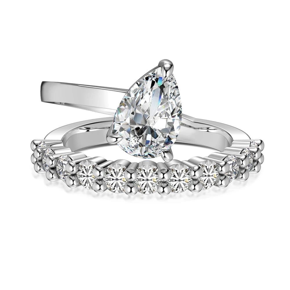 Fashion Trendy 925 Sterling Silver Rhodium Plated Double Layer Eternity Band Waterdrop Shape 5A Zirconia Ring for Women