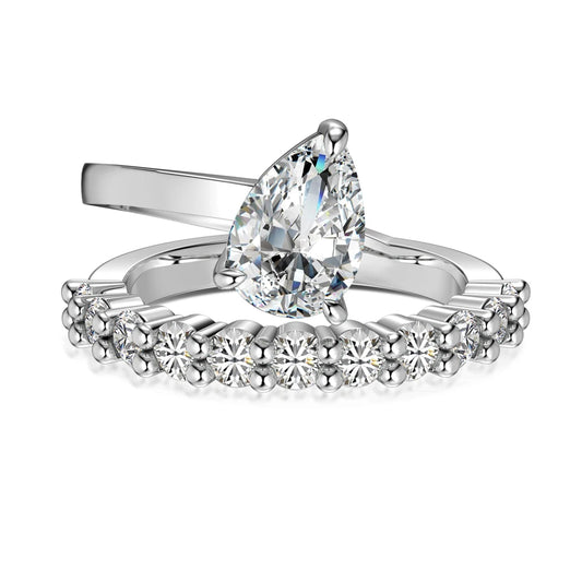 Fashion Trendy 925 Sterling Silver Rhodium Plated Double Layer Eternity Band Waterdrop Shape 5A Zirconia Ring for Women