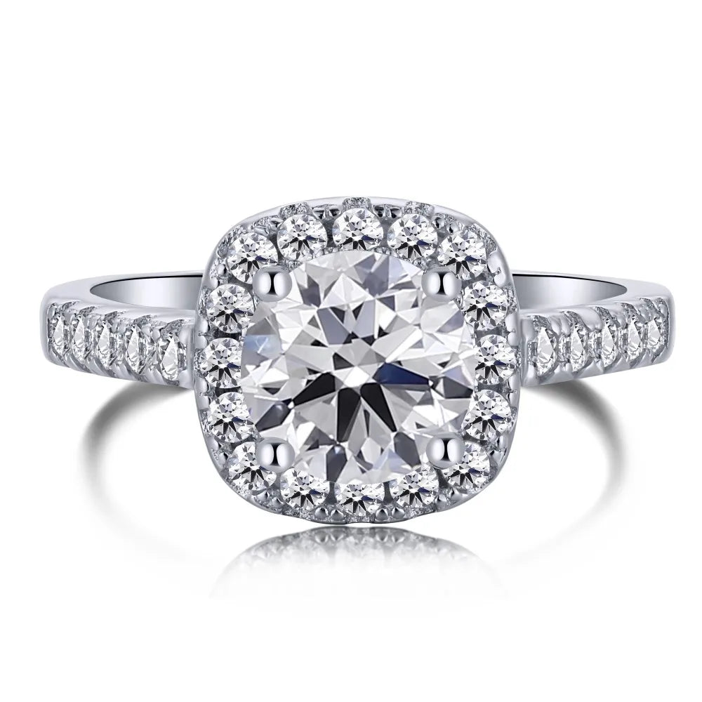 Luxurious Fine Jewelry Rhodium Plated 5A Cubic Zirconia Promise Halo Engagement Promise Eternity Ring for Women