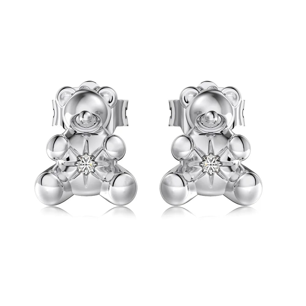 KAKODIY Cute Style Pearl 18K Gold Plated Teddy 925 Sterling Silver Earrings Zircon Cube Zircon Bear Stud Women's Earrings