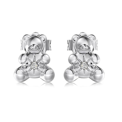 KAKODIY Cute Style Pearl 18K Gold Plated Teddy 925 Sterling Silver Earrings Zircon Cube Zircon Bear Stud Women's Earrings