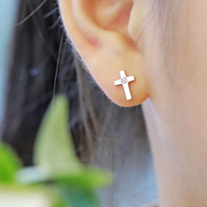New Arrival Hypoallergenic Nickel Free 925 Sterling Silver Earring Kid Children 5A CZ Cubic Zirconia Tiny Cross Stud Earrings