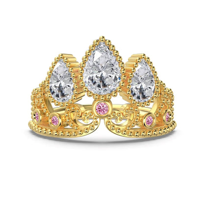 Luxurious Design Fine Top Jewellery 925 Silver Pear Circle Waterdrop Shape 5A Cubic Zirconia Princess Crown Women Rings