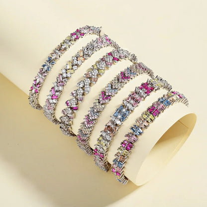 Iced Out S925 Sterling Silver Bracelet Jewelry Set Cz Cubic Zirconia Colorful Pink Stone  Tennis Bracelets Women