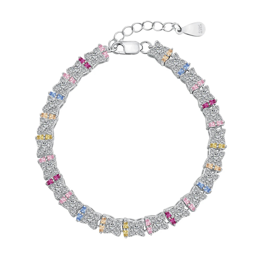 Best Sell Fine Jewelry Multi-Color S925 Silver Rainbow 5A Cz Cubic Zirconia Stone  Tennis Chain Bracelets Women