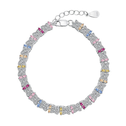 Best Sell Fine Jewelry Multi-Color S925 Silver Rainbow 5A Cz Cubic Zirconia Stone  Tennis Chain Bracelets Women