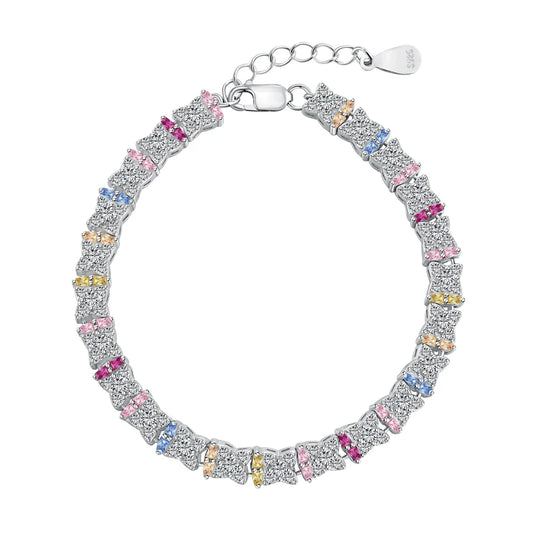 Best Sell Fine Jewelry Multi-Color S925 Silver Rainbow 5A Cz Cubic Zirconia Stone  Tennis Chain Bracelets Women