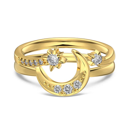 Good Christmas Xmas Festival Gift Presents Jewellery S925 Silver Double Layer Moon Crescent Star 5A Zirconia Jewelry Rings