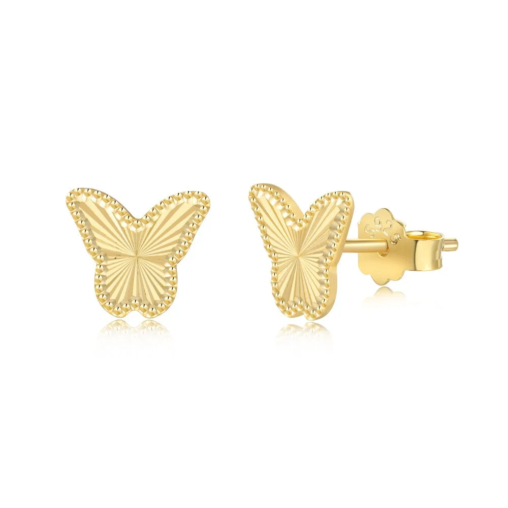 KAKODIY Unique Small 925 Sterling Silver Small Laser Textured Surface Butterfly Stud Earrings Women Daily Wear