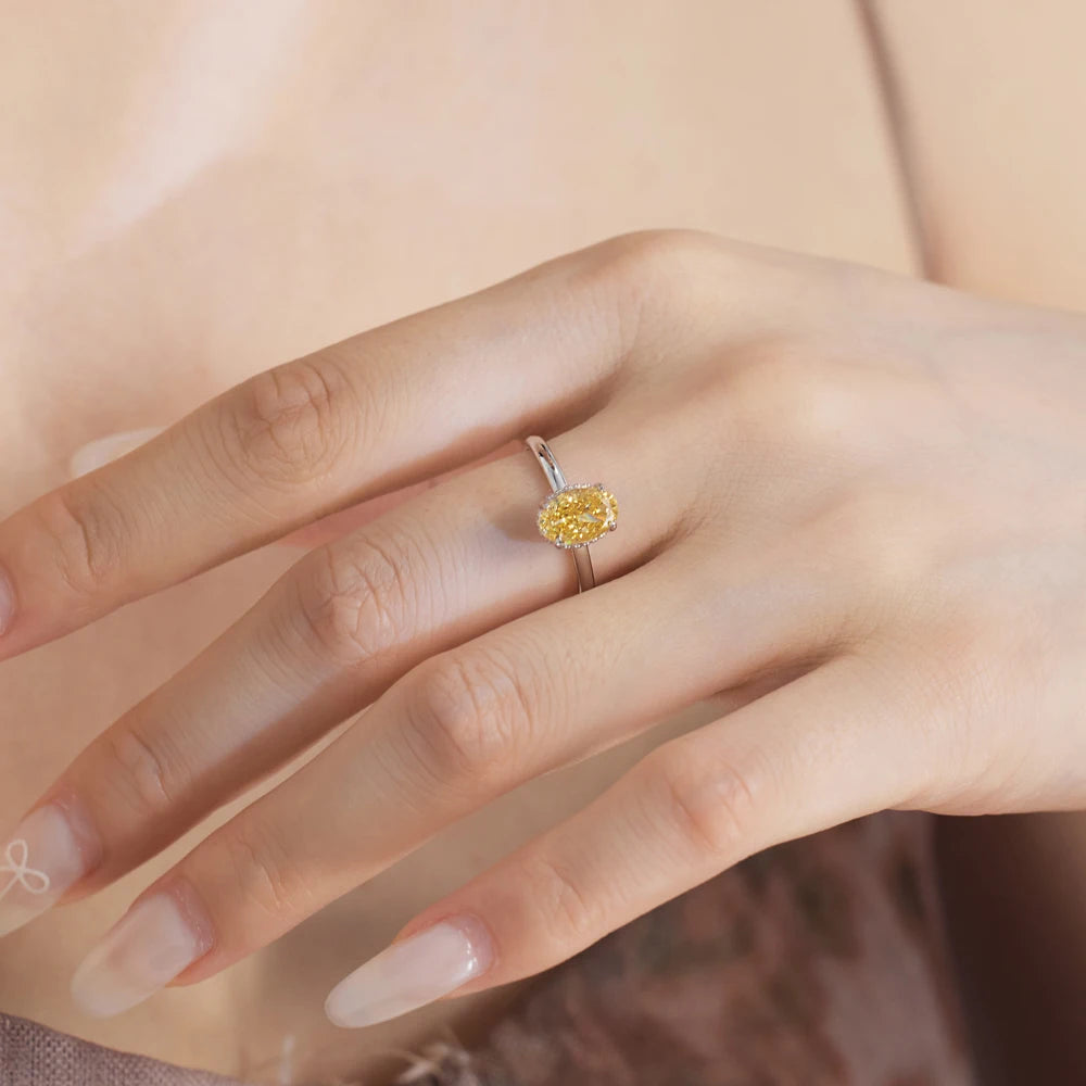 Jewelry Manufacturer Supplier S925 Silver Rhodium Plated Luxury Oval 8A Crushed Iced Out Cut Cubic Zirconia Women Ring