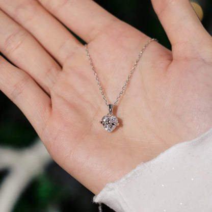 Merry Christmas Happy New Year Xmas Festival Gift Jewelry S925 Silver Link Chain 5A Zirconia Heart Shape Pendant Necklaces