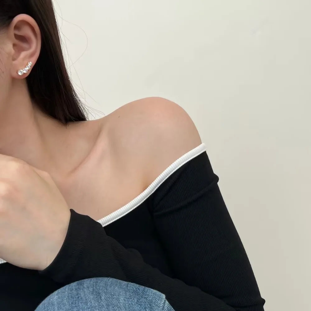 Classic Design Women Fashion Fine Jewelry Wholesale S925 Silver 5A Cubic Zirconia Baguette Circle Bar Shape Stud Earrings