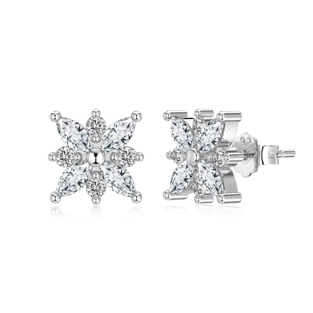 KAKODIY Fashion Fine Rhodium Plated 925 Sterling Silver Unchanged 5A Cubic Zirconia Snowflake Shaped Earrings for Women