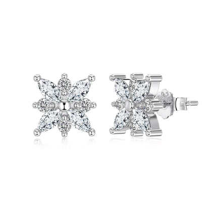 KAKODIY Fashion Fine Rhodium Plated 925 Sterling Silver Unchanged 5A Cubic Zirconia Snowflake Shaped Earrings for Women